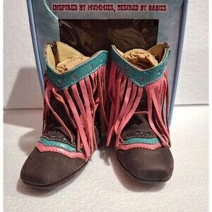 Shea Baby Lyddie Pink Fringe Leather Western Baby Boots Infant Size 1  3-6 Month